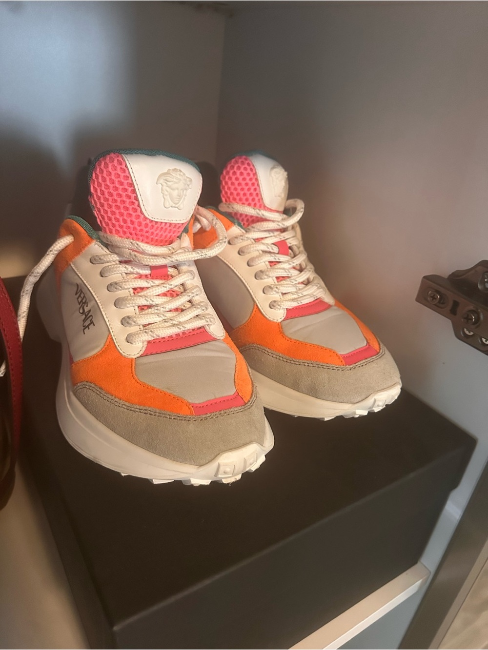 Versace Orange Pink Cream & Gray Athletic Sneakers